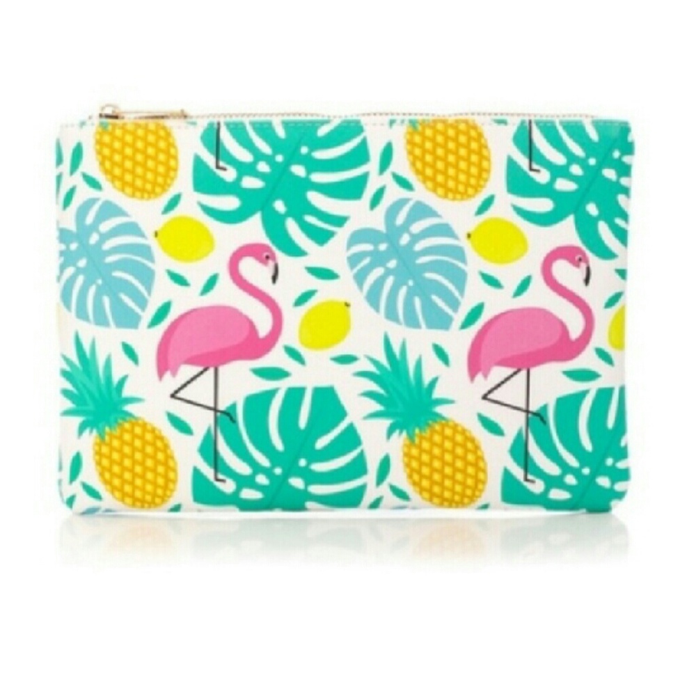 Flamingo Leaf Print Clutch